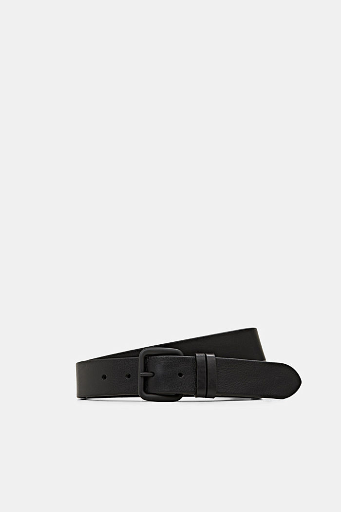 Cinturón de piel con hebilla mate, BLACK, detail image number 0
