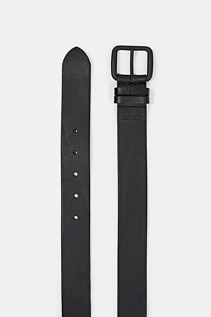 Cinturón de piel con hebilla mate, BLACK, detail image number 1