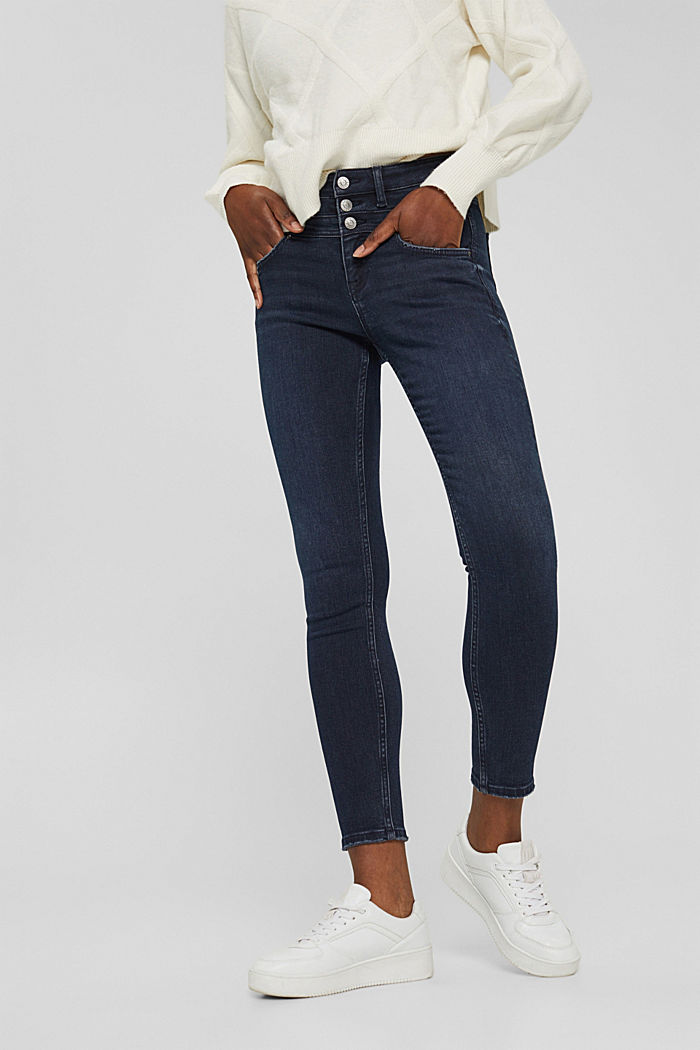 Jeans met knoopdetail, mix met biologisch katoen, BLUE BLACK, detail image number 0