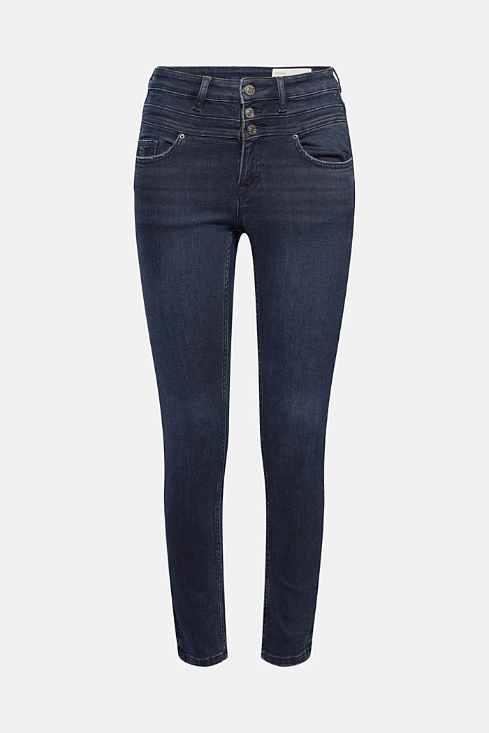 Jeans met knoopdetail, mix met biologisch katoen, BLUE BLACK, detail image number 8