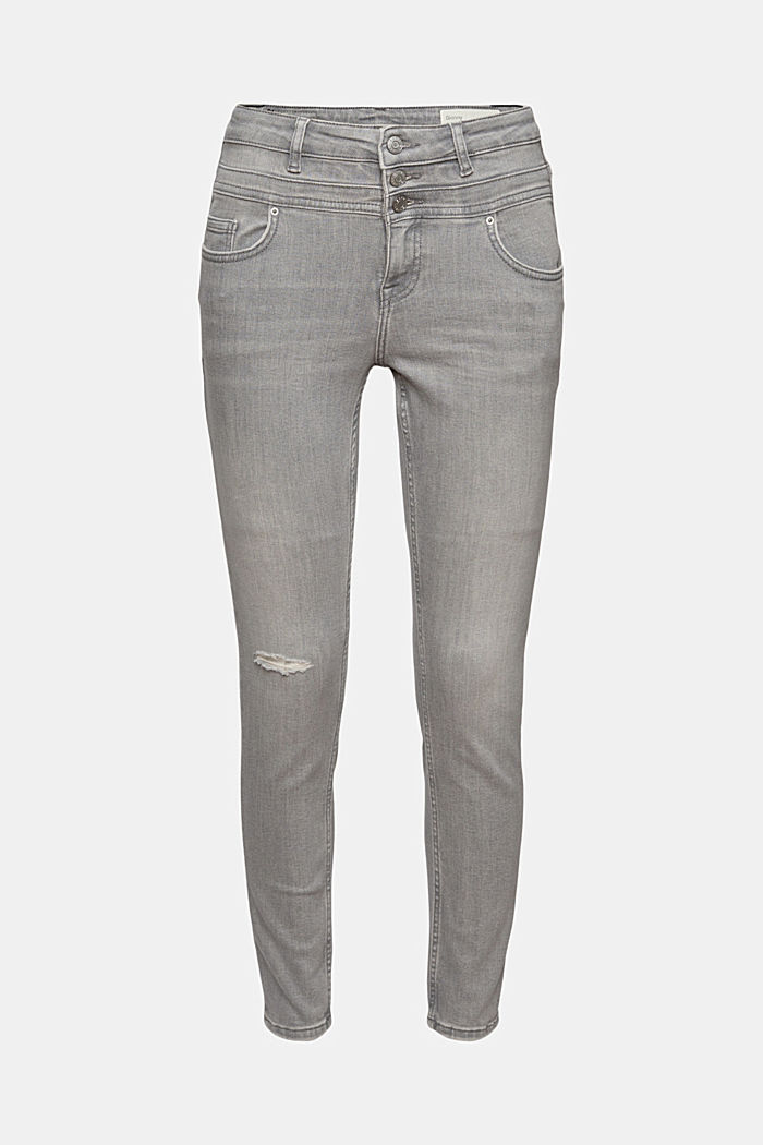 Jeans with 3 buttons, in blended organic cotton