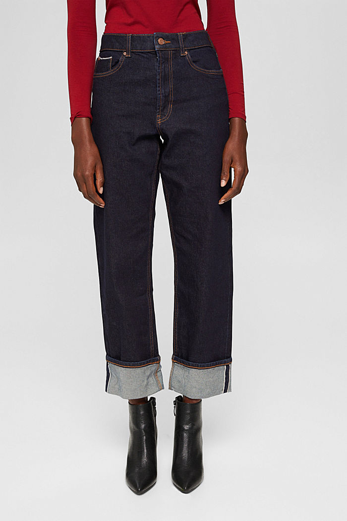 Wide leg selvedge jeans in organic cotton, BLUE RINSE, detail image number 0