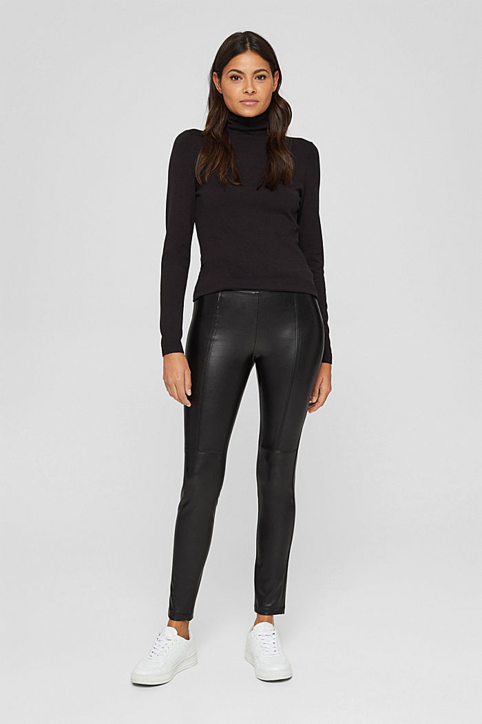 Faux leather leggings with topstitched seams, BLACK, detail image number 5