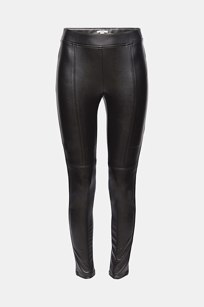 Faux leather leggings with topstitched seams, BLACK, detail image number 6