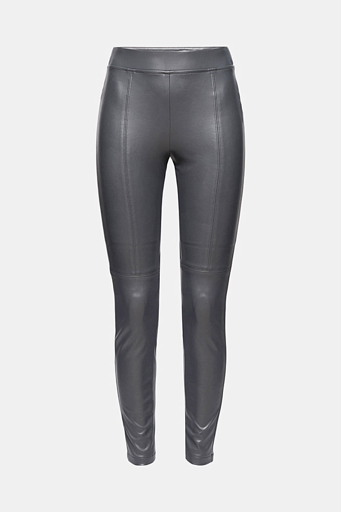 Faux leather leggings with topstitched seams, ANTHRACITE, overview