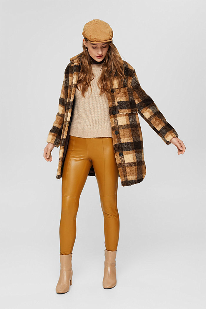 Faux leather leggings with topstitched seams, CAMEL, overview