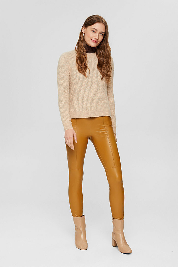 Faux leather leggings with topstitched seams, CAMEL, detail image number 6