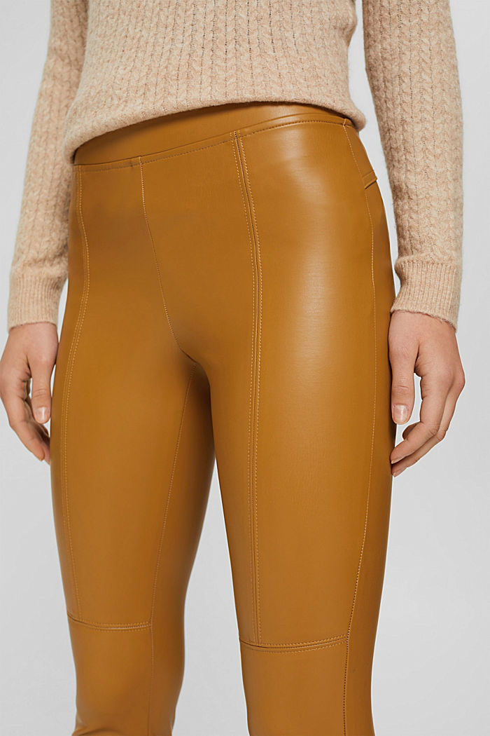 Faux leather leggings with topstitched seams, CAMEL, detail image number 2