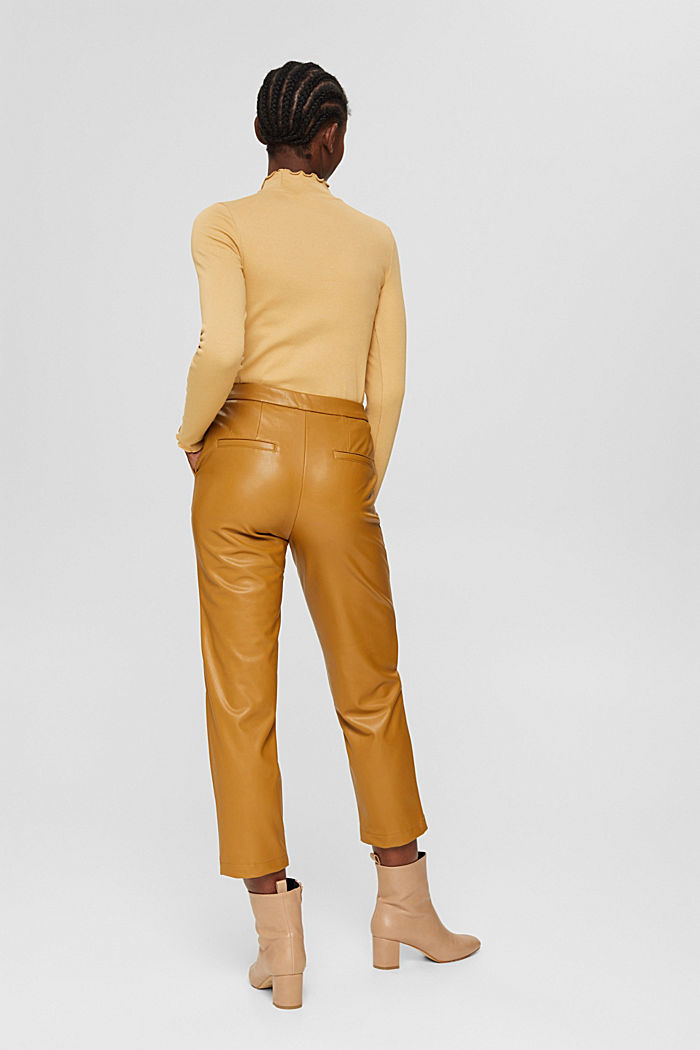 Cropped trousers in faux leather, CAMEL, detail image number 3