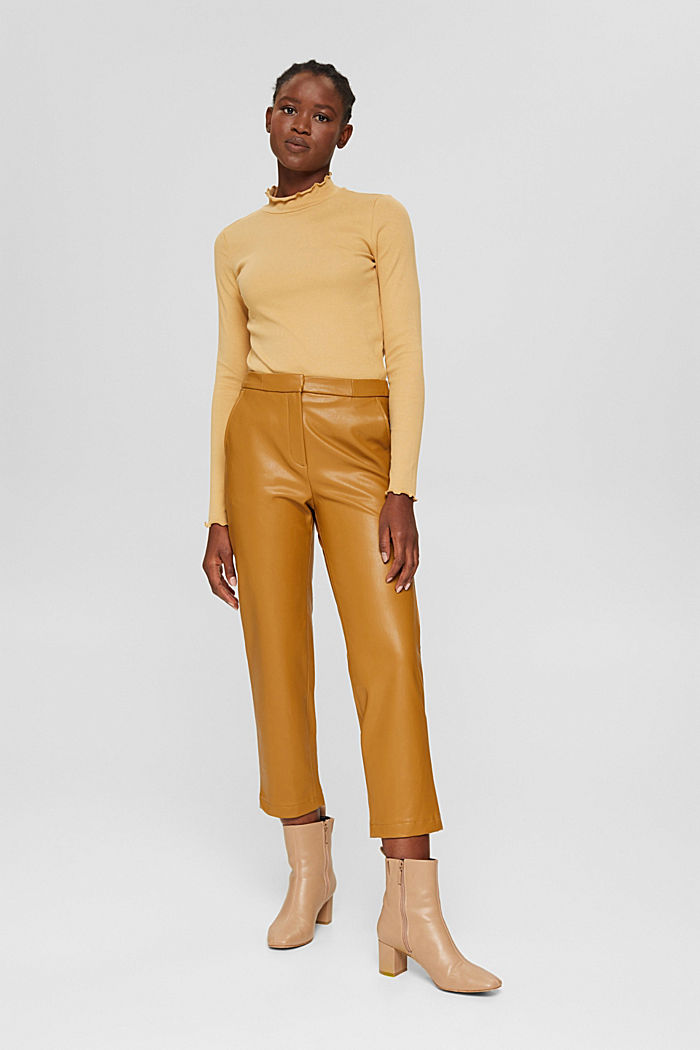 Cropped trousers in faux leather, CAMEL, detail image number 6