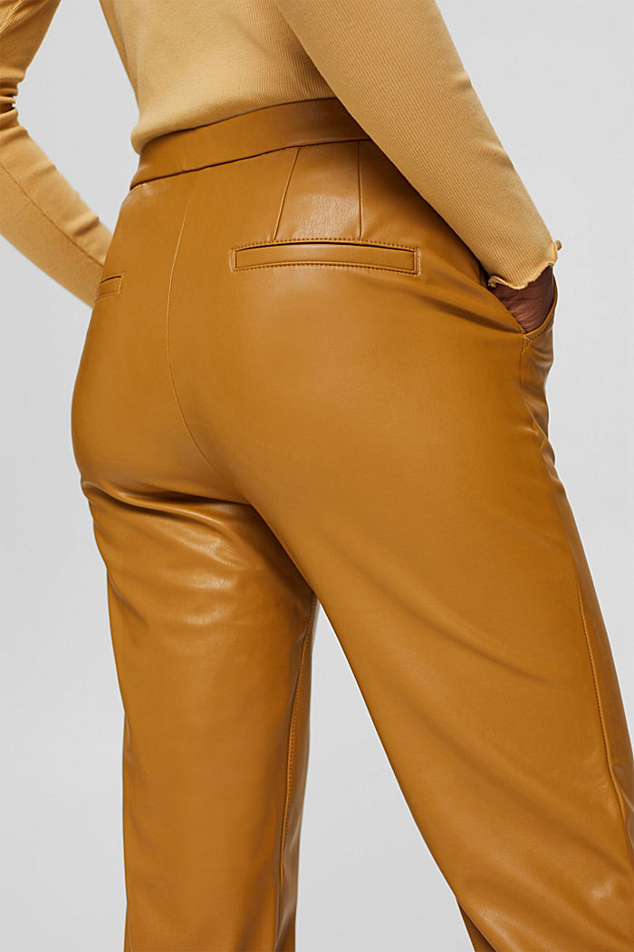 Cropped trousers in faux leather, CAMEL, detail image number 5