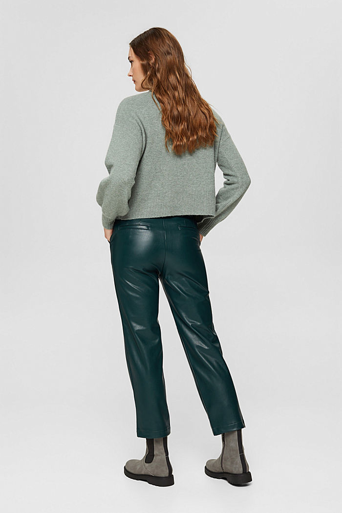 Cropped trousers in faux leather, DARK TEAL GREEN, detail image number 3