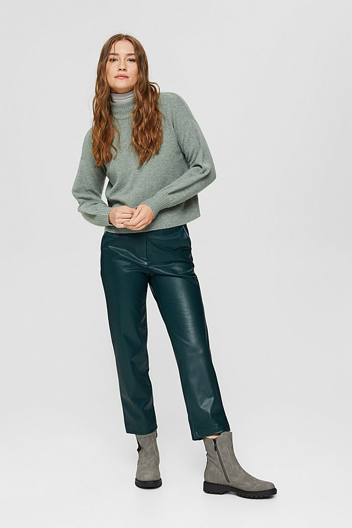 Cropped trousers in faux leather, DARK TEAL GREEN, overview
