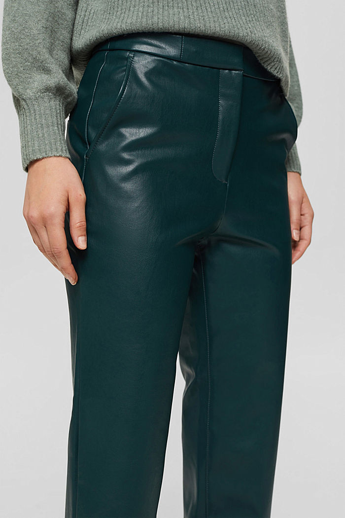 Cropped trousers in faux leather, DARK TEAL GREEN, detail image number 2