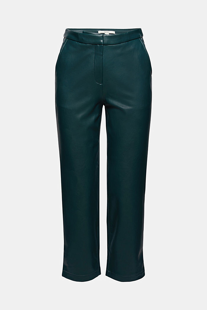 Cropped trousers in faux leather, DARK TEAL GREEN, detail image number 7