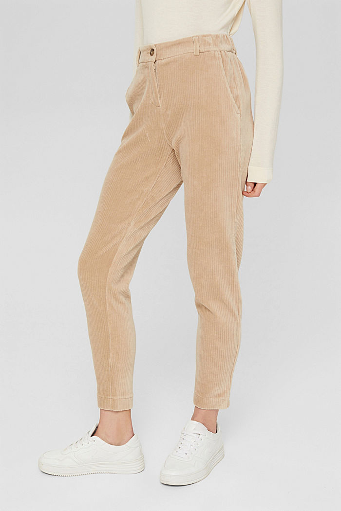 Corduroy trousers with added stretch for comfort, KHAKI BEIGE, detail image number 0