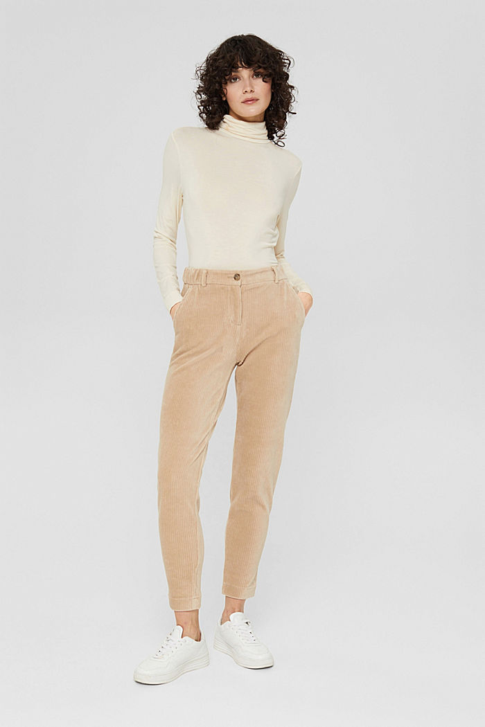 Corduroy trousers with added stretch for comfort, KHAKI BEIGE, detail image number 5