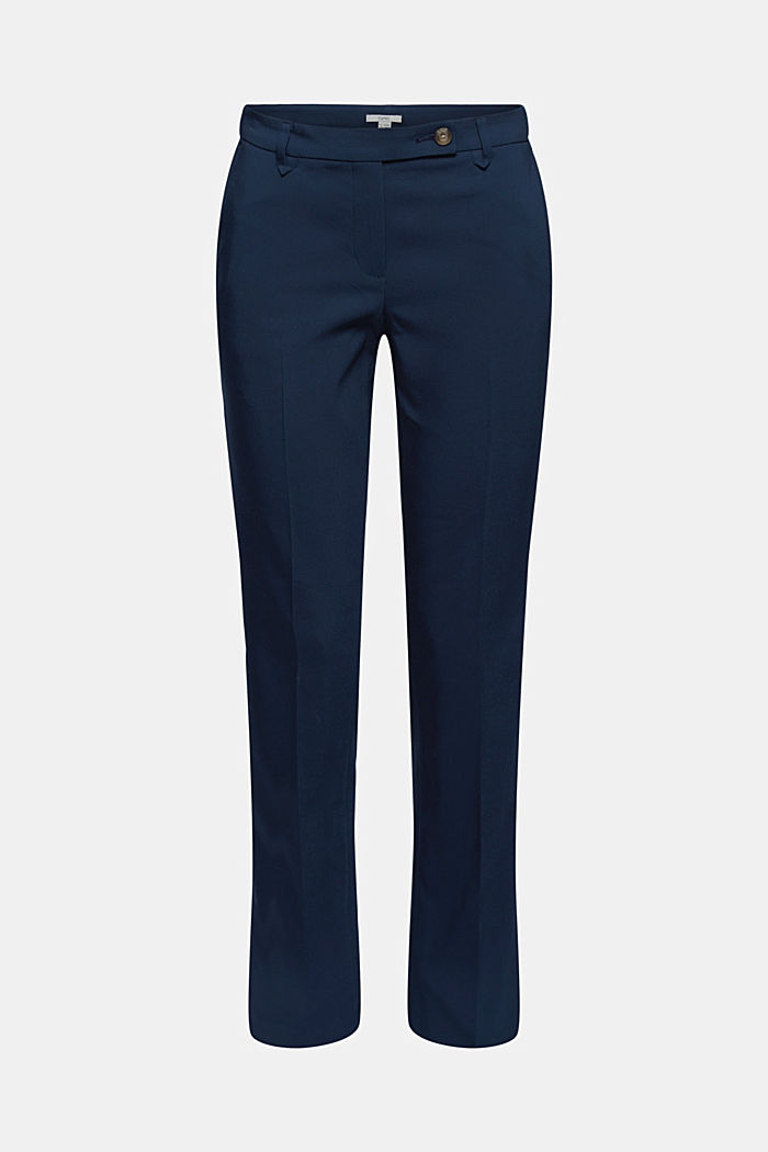 Elegant chinos in blended cotton, NAVY, overview