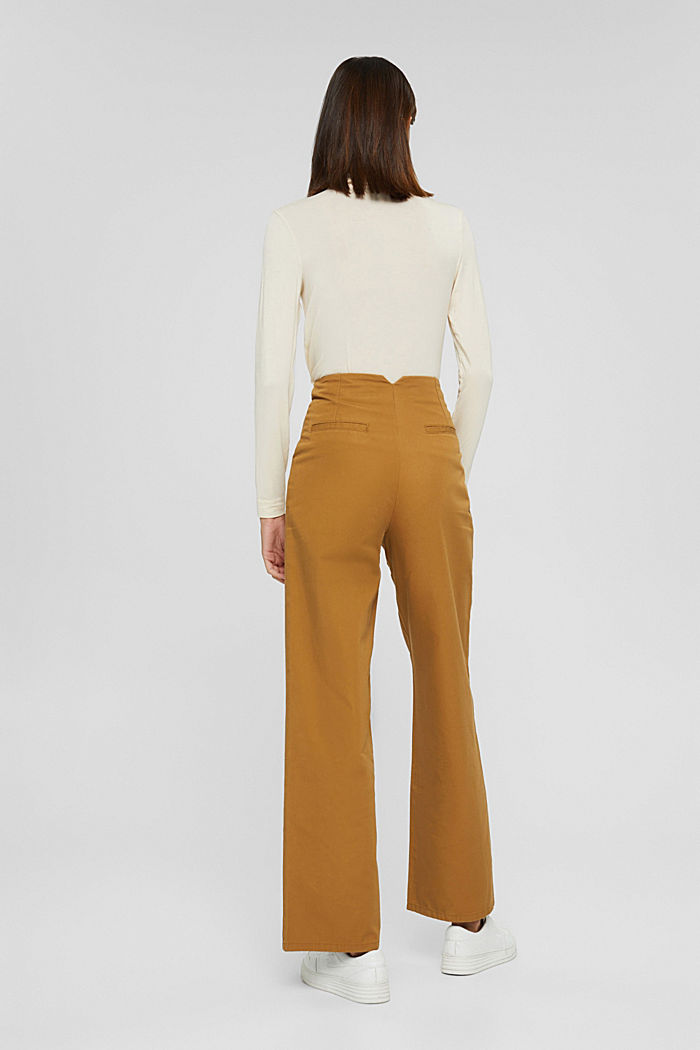 Wide leg trousers with button fly, 100% cotton, CAMEL, detail image number 3