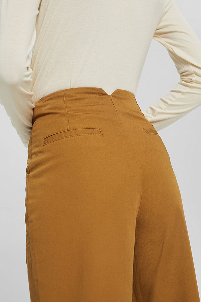 Wide leg trousers with button fly, 100% cotton, CAMEL, detail image number 2