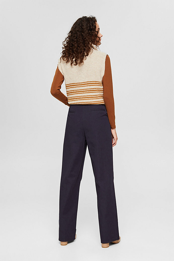 Wide leg trousers with button fly, 100% cotton, NAVY, detail image number 3
