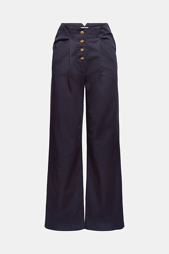 Wide leg trousers with button fly, 100% cotton, NAVY, detail image number 6