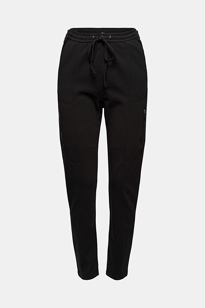 Jersey tracksuit bottoms with zips, BLACK, overview