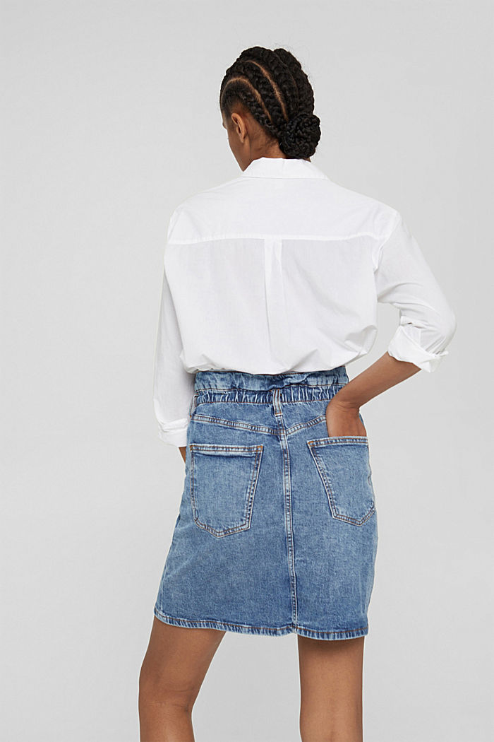Denim skirt with elasticated waistband in blended organic cotton, BLUE MEDIUM WASHED, detail image number 3