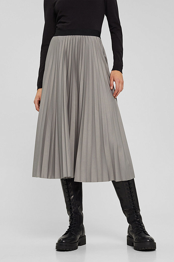 Pleated midi skirt with an elasticated waistband, GUNMETAL, detail image number 0