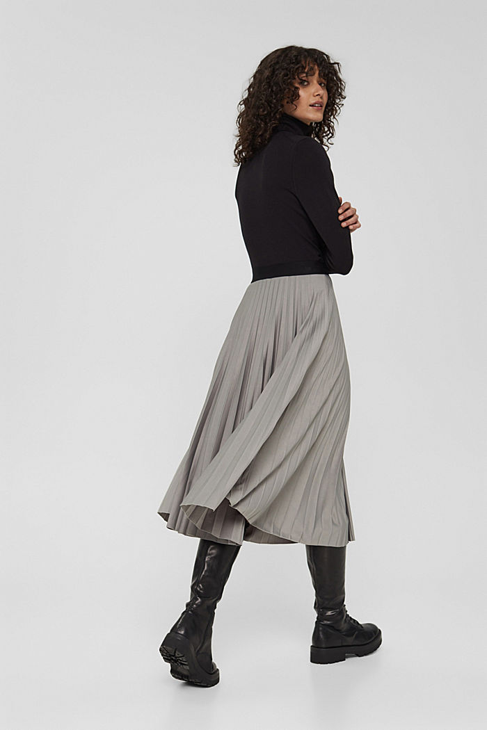 Pleated midi skirt with an elasticated waistband, GUNMETAL, overview