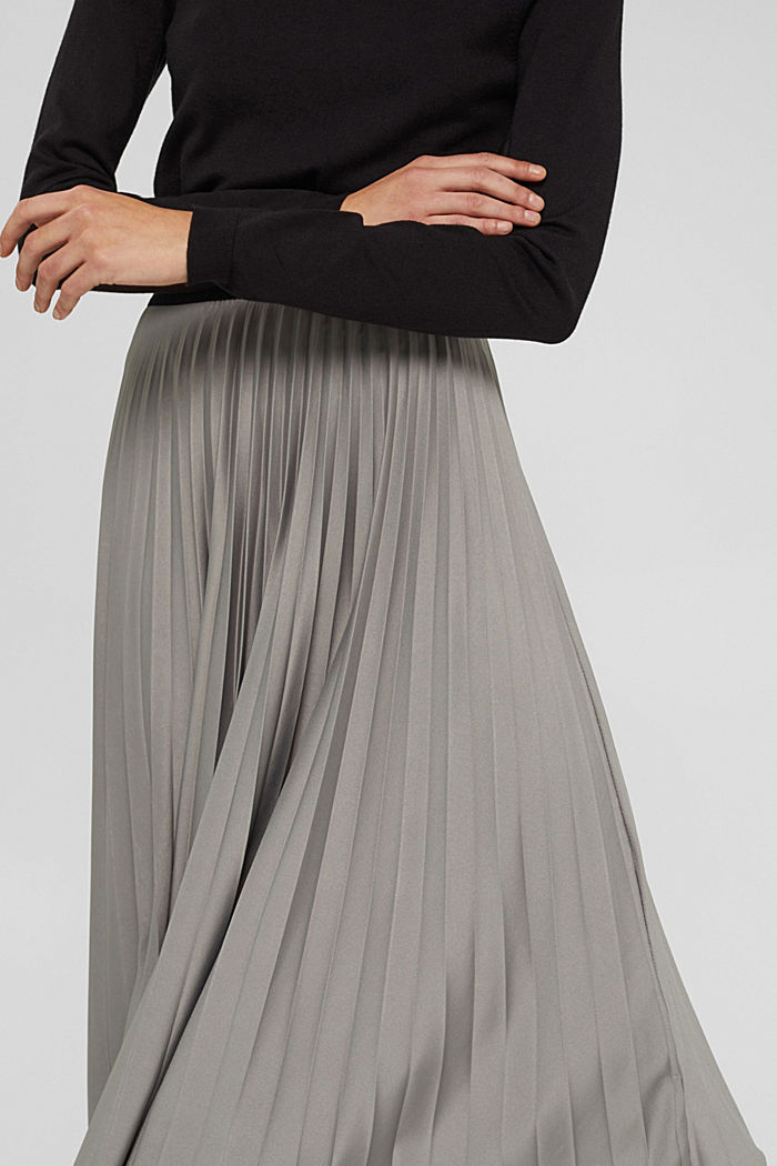 Pleated midi skirt with an elasticated waistband, GUNMETAL, detail image number 2