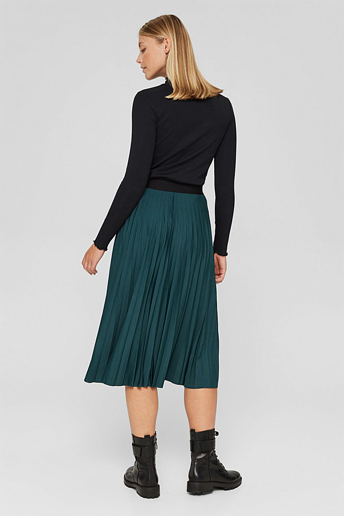 Pleated midi skirt with an elasticated waistband, DARK TEAL GREEN, detail image number 3