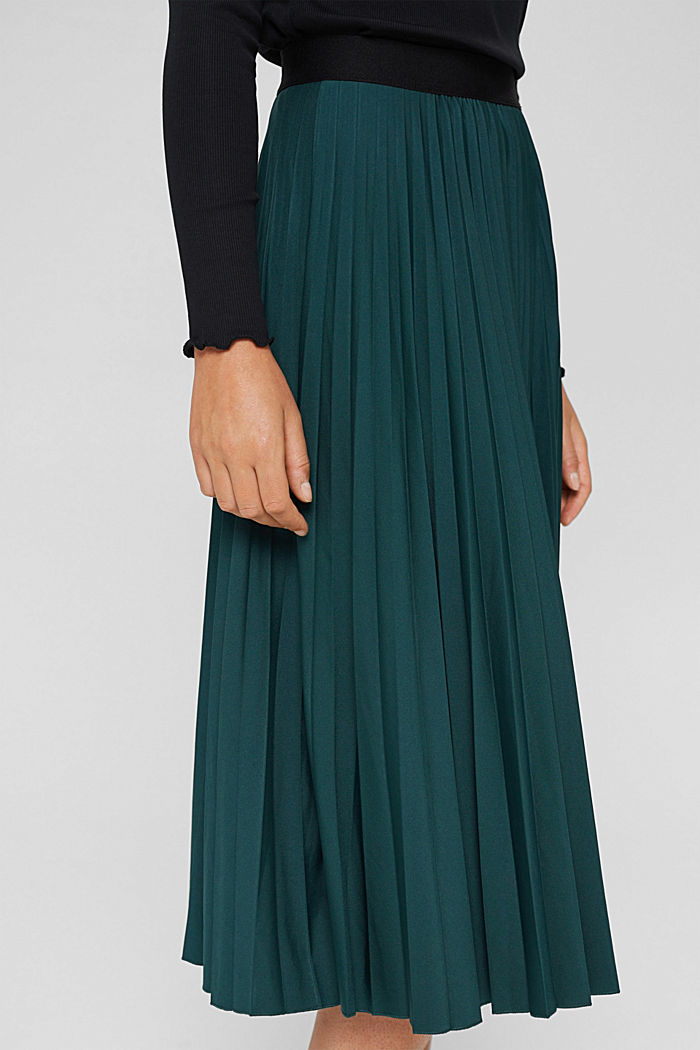 Pleated midi skirt with an elasticated waistband, DARK TEAL GREEN, detail image number 2