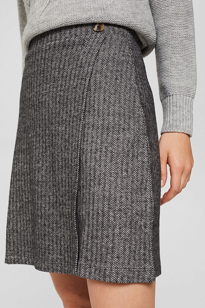 Knit wrap-over effect skirt, blended organic cotton, GUNMETAL, detail image number 2
