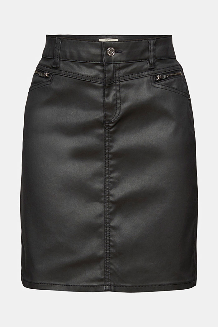 Mini-jupe en denim enduit, BLACK, overview