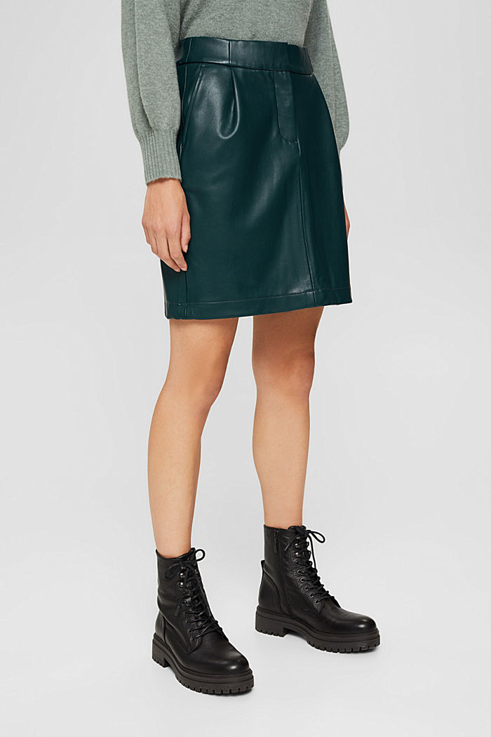 Faux leather mini skirt, DARK TEAL GREEN, detail image number 0