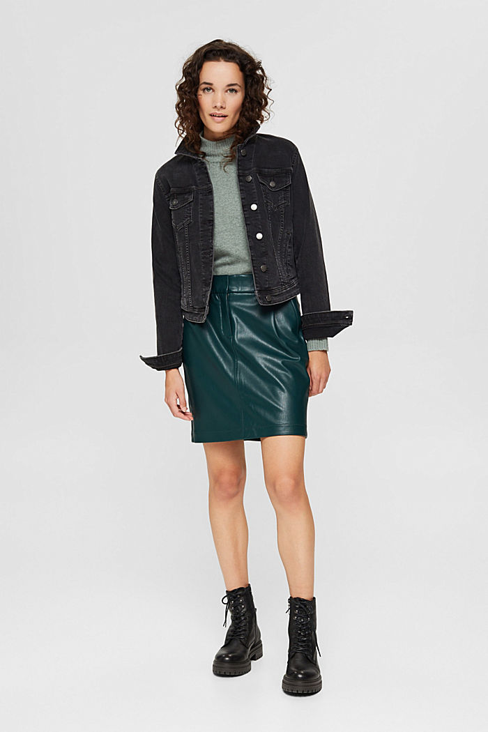 Faux leather mini skirt, DARK TEAL GREEN, detail image number 1