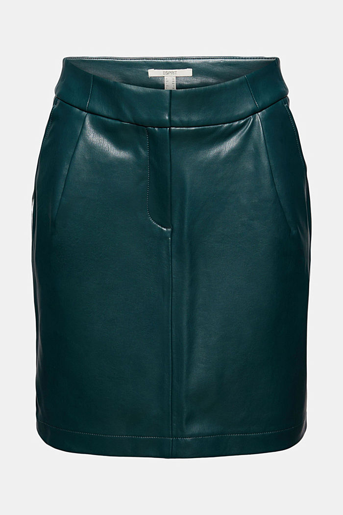 Faux leather mini skirt, DARK TEAL GREEN, detail image number 6