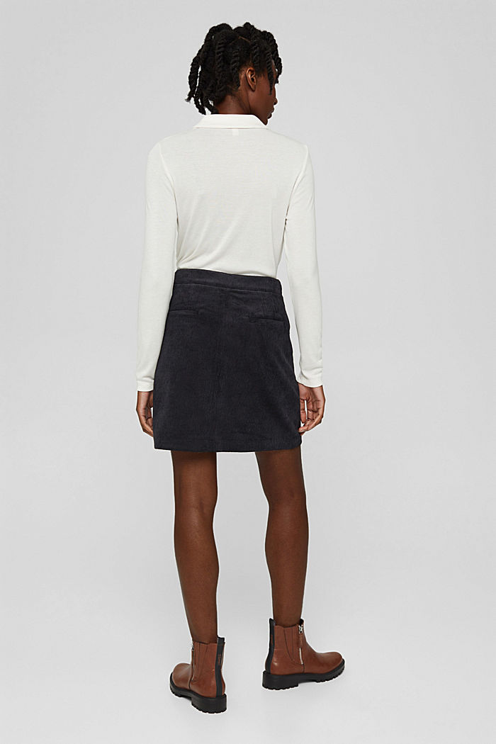 Recycled: corduroy mini skirt with a button placket, BLACK, detail image number 3