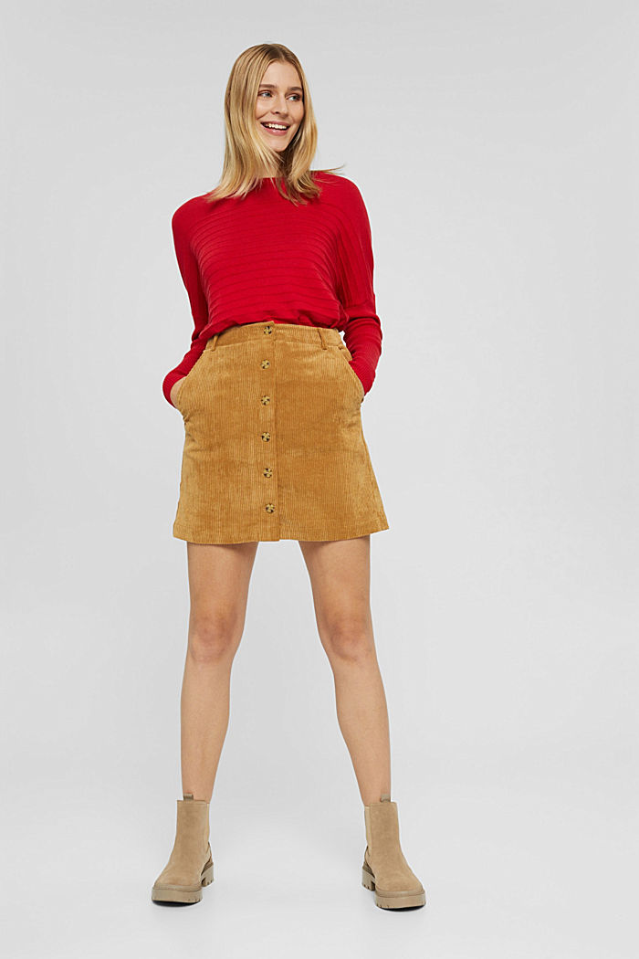Recycled: corduroy mini skirt with a button placket, CAMEL, detail image number 6
