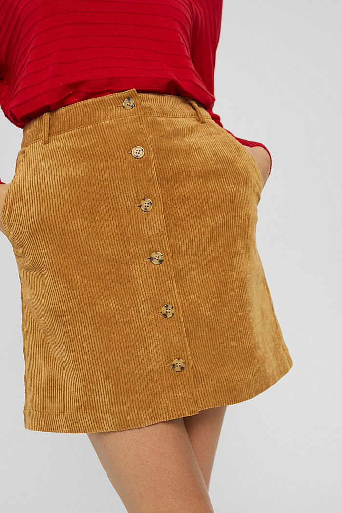 Recycled: corduroy mini skirt with a button placket, CAMEL, detail image number 2