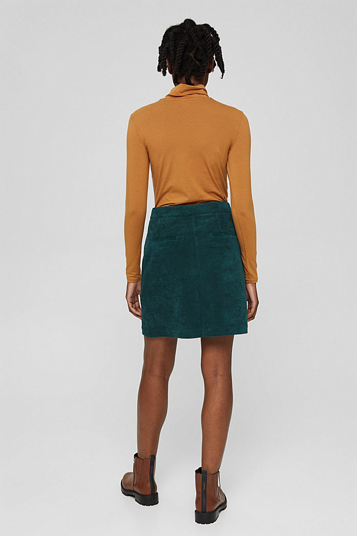 Recycled: corduroy mini skirt with a button placket, DARK TEAL GREEN, detail image number 3