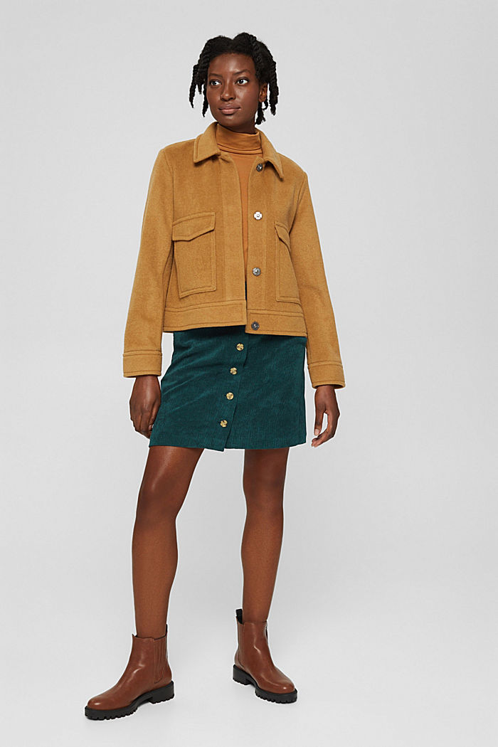 Recycled: corduroy mini skirt with a button placket, DARK TEAL GREEN, detail image number 1