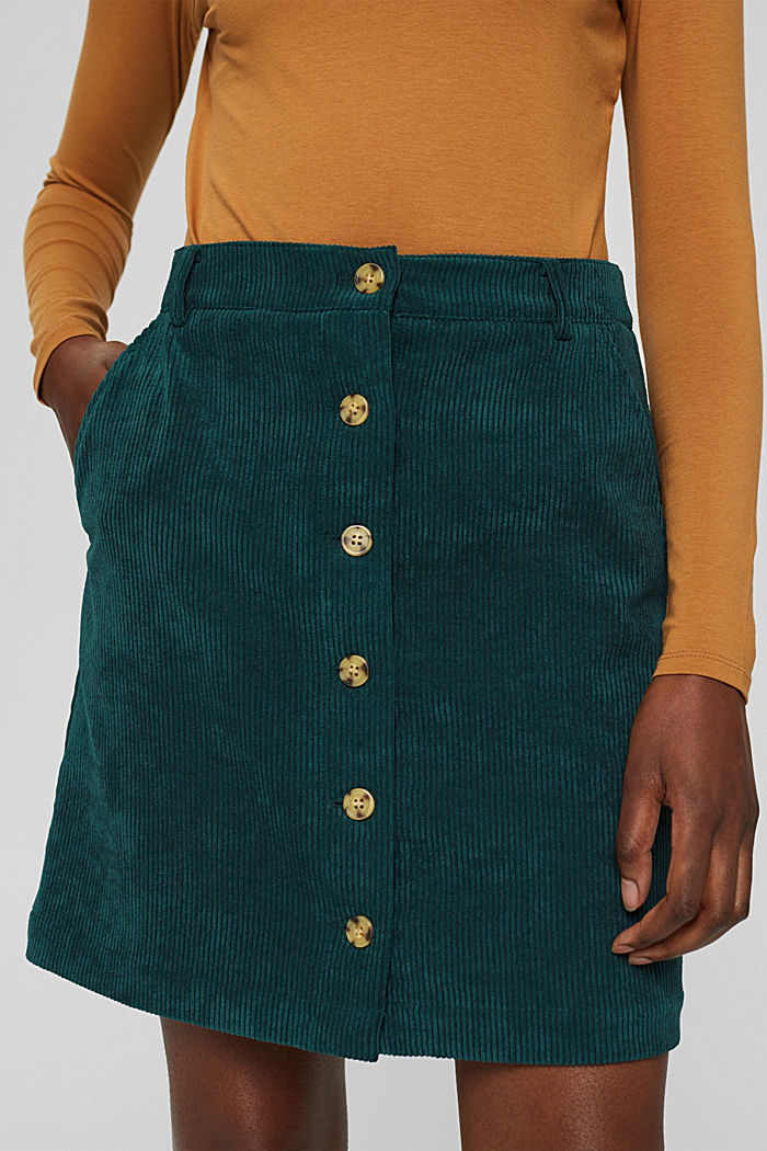 Recycled: corduroy mini skirt with a button placket, DARK TEAL GREEN, detail image number 2