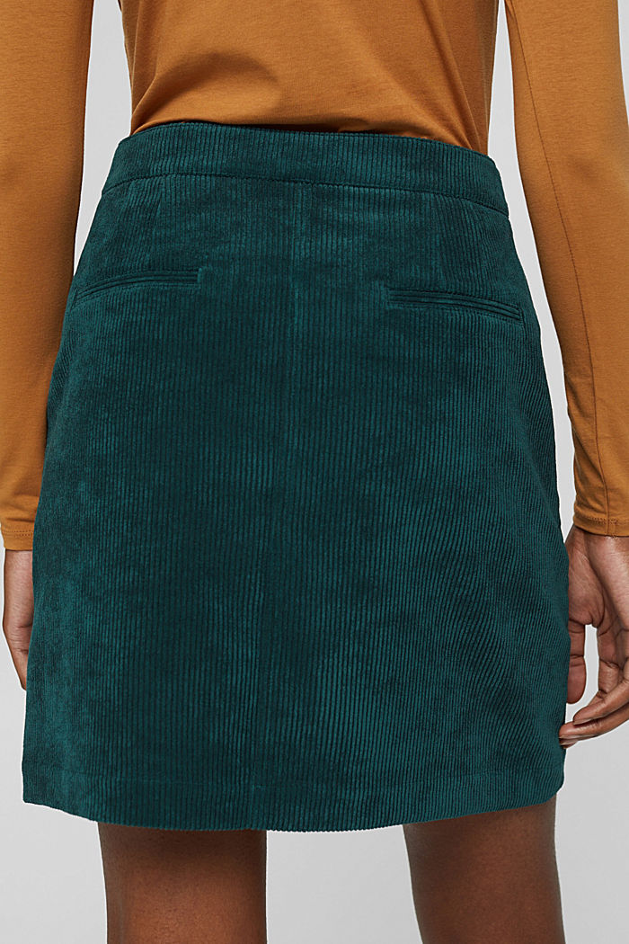 Recycled: corduroy mini skirt with a button placket, DARK TEAL GREEN, detail image number 5