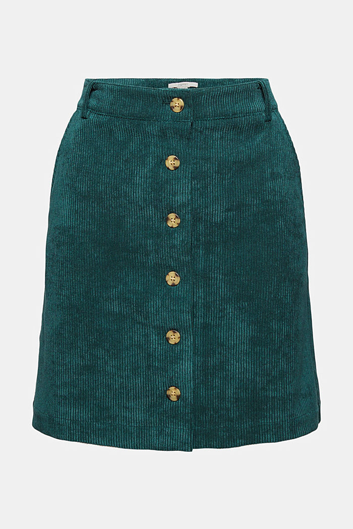 Recycled: corduroy mini skirt with a button placket, DARK TEAL GREEN, detail image number 7
