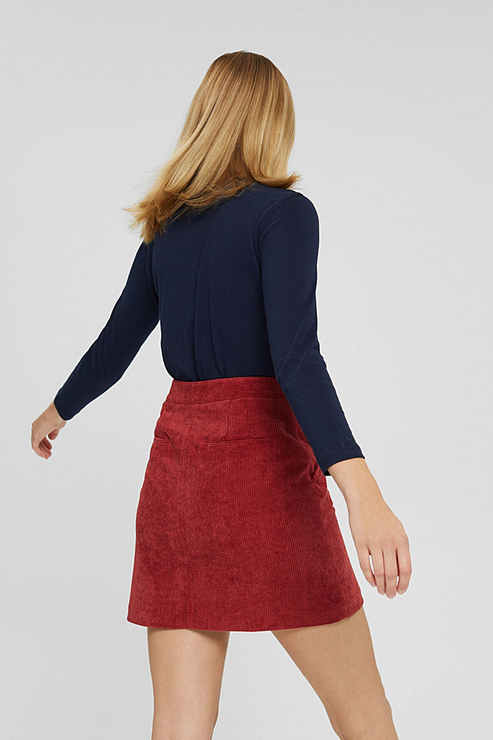 Recycled: corduroy mini skirt with a button placket, DARK RED, detail image number 3