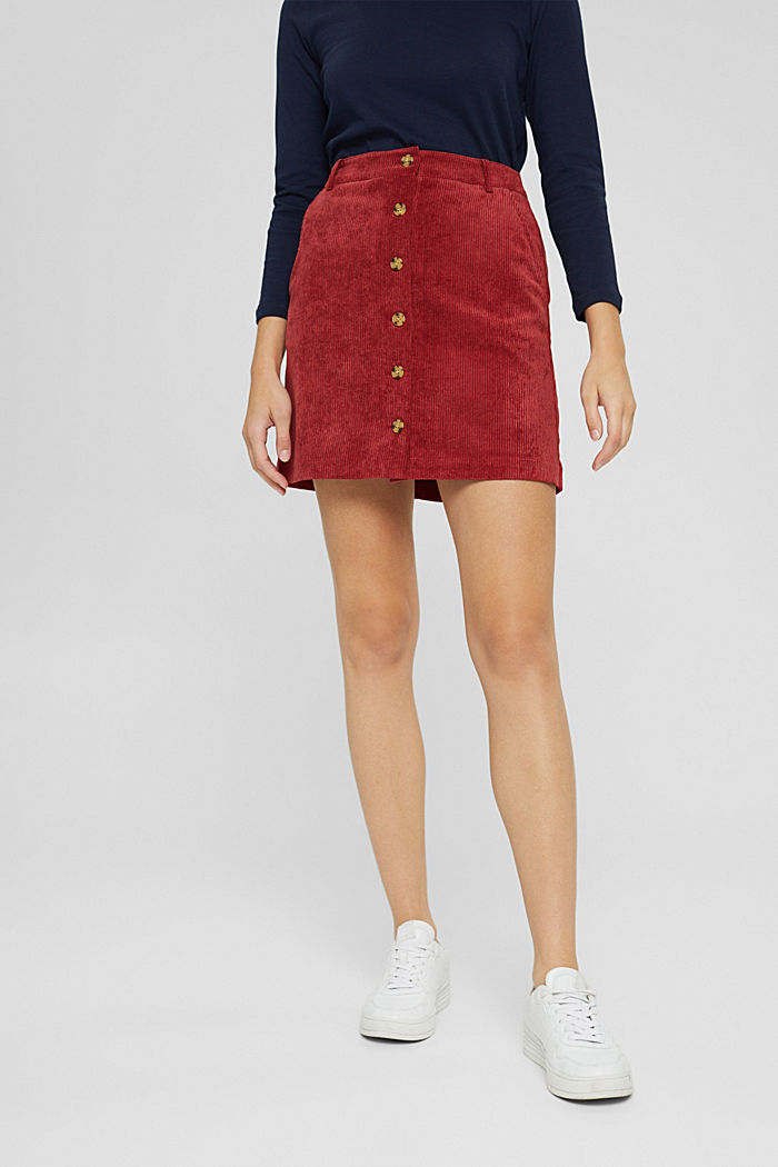 Recycled: corduroy mini skirt with a button placket, DARK RED, detail image number 6