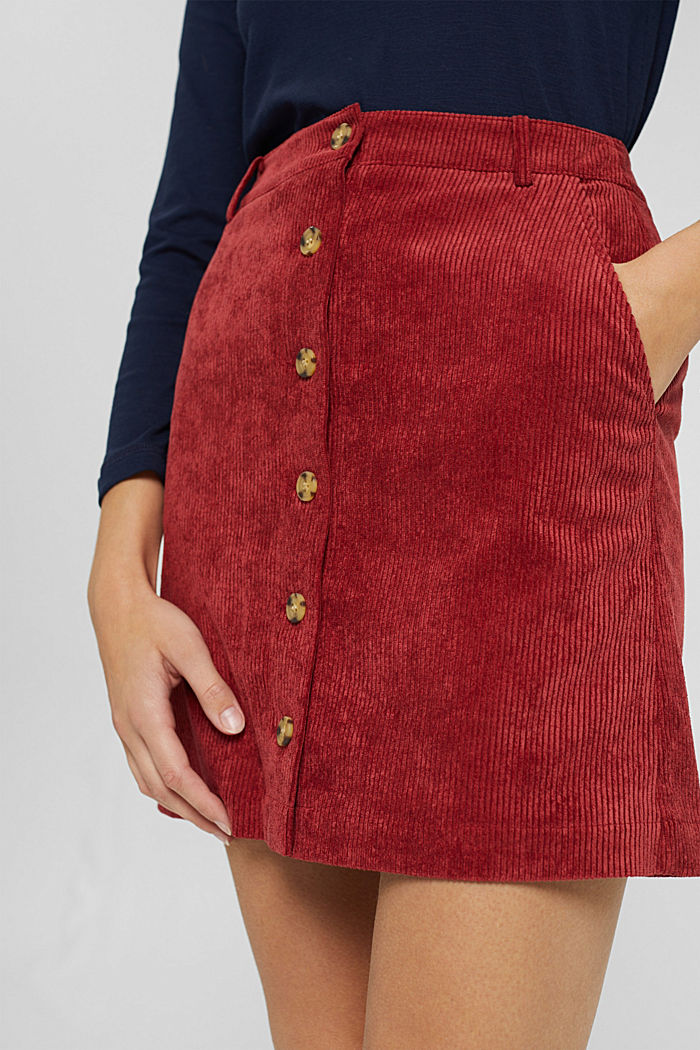 Recycled: corduroy mini skirt with a button placket, DARK RED, detail image number 2