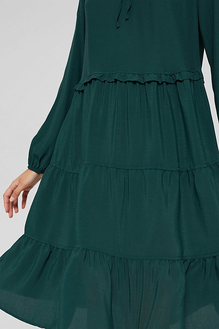 Dress with frills and flounces, DARK TEAL GREEN, detail image number 3